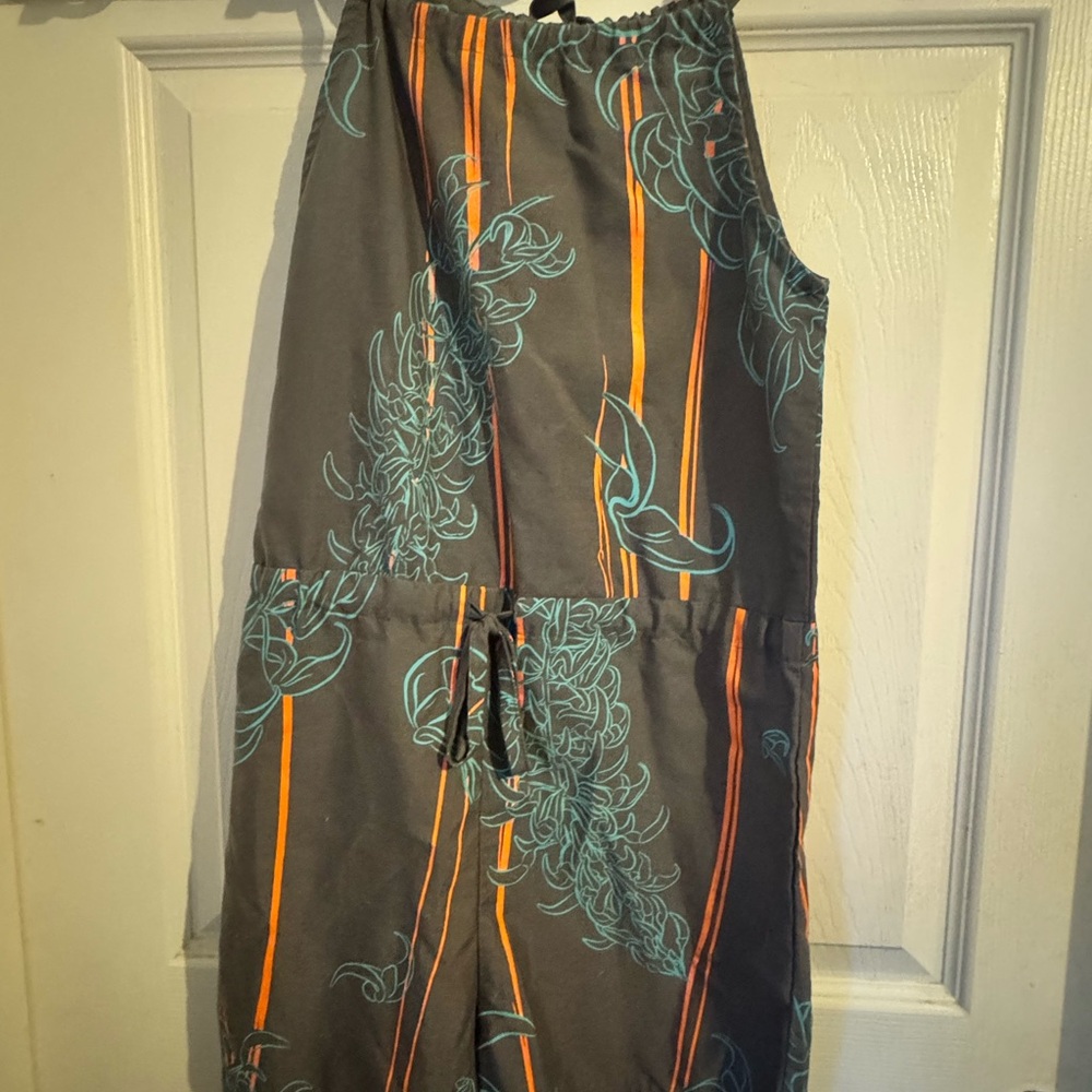 Gray Jumpsuit with Orange and Teal Jade Design Kaulua'e
